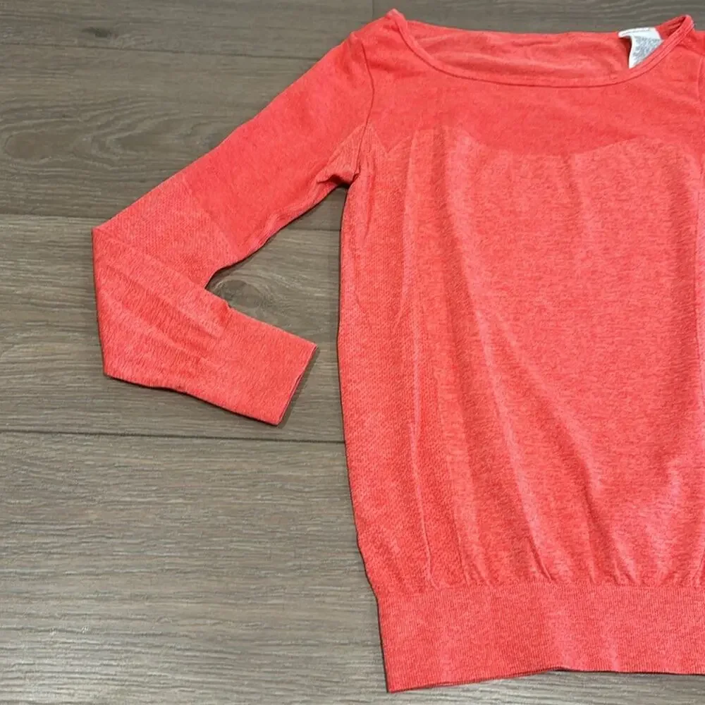 NIKE‎ Coral Red Dri-Fit Seamless Wide Neck Long Sleeve Active Training Top Sz XS